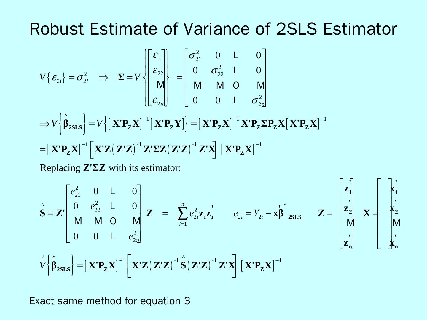 2-Stage Least Squares Regression of a Linear Systems of Equations